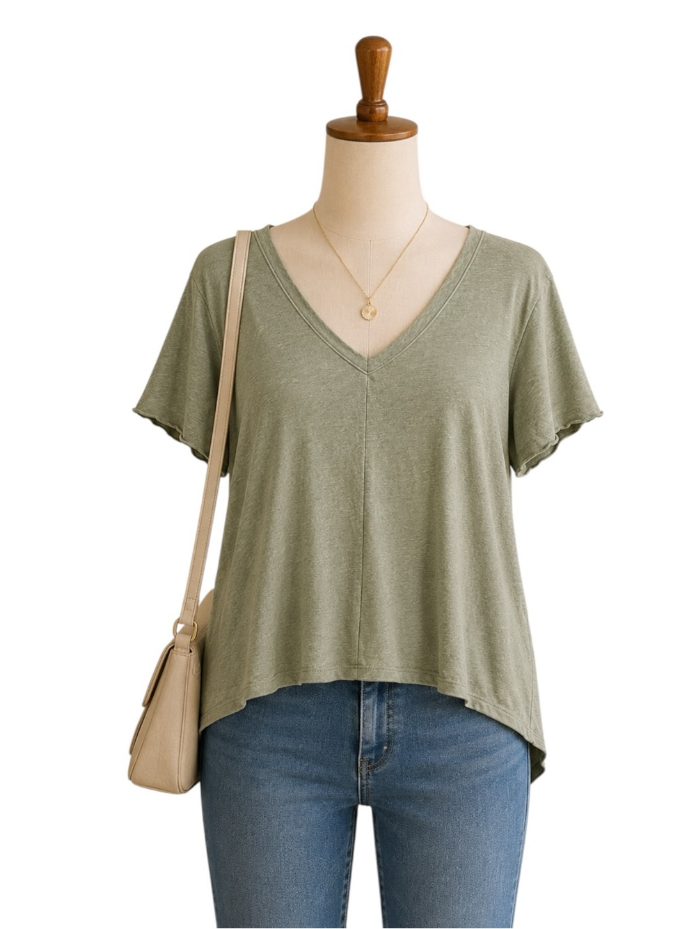Tahari Sage Green Linen Lyocell V-Neck Swing Top Relaxed Fit Plus Size 1X